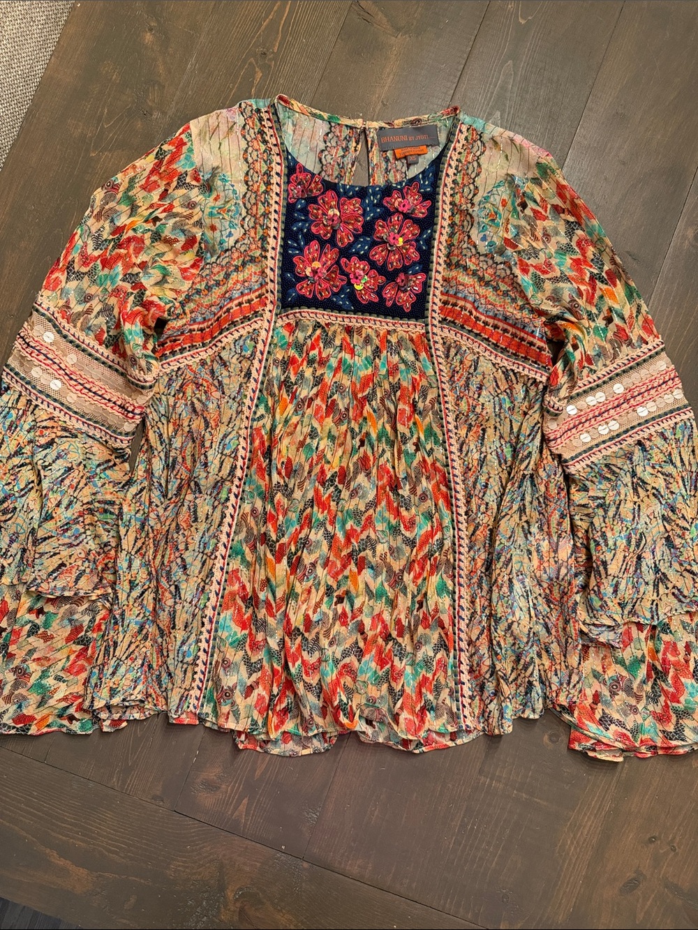 Anthropologie Bhanuni by Jyoti Beaded Embroidered Boho Top Size XS EUC